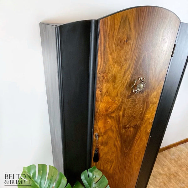Vintage Burr Walnut Wardrobe Tallboy in Black-Wardrobe-Belton & Bumble