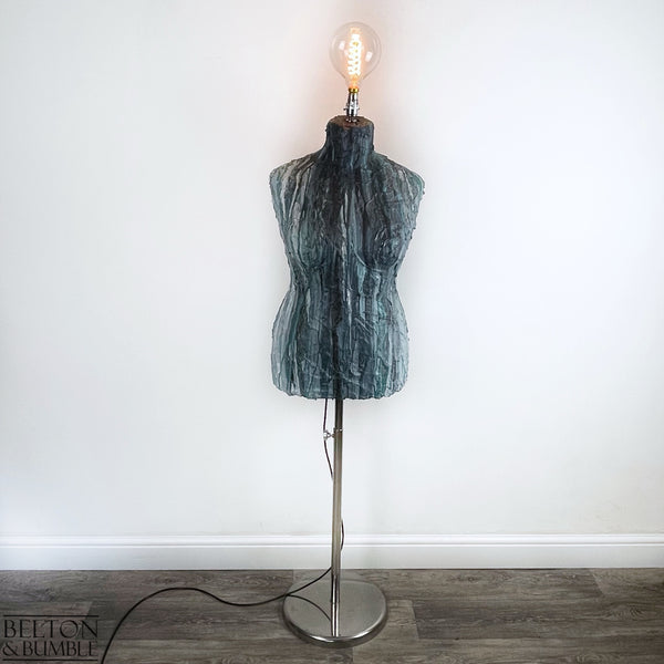 Blue Textured Mannequin Floor Lamp with Stainless Steel Stand-Belton & Bumble