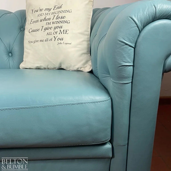 Two Seater Chesterfield Sofa in Soft Turquoise-Belton & Bumble