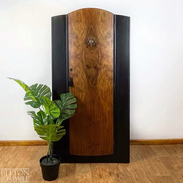 Vintage Burr Walnut Wardrobe Tallboy in Black-Wardrobe-Belton & Bumble
