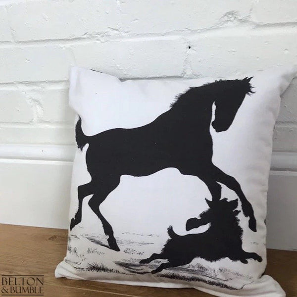 16“ Handmade Cushion Cover with Silhouette Print of Horse and Dog-Home Decor-Belton & Bumble