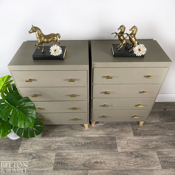 Pair of Four Drawer Chests of Drawers in Green Grey, Mid-Century-Belton & Bumble
