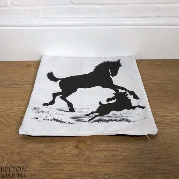 16“ Handmade Cushion Cover with Silhouette Print of Horse and Dog-Home Decor-Belton & Bumble