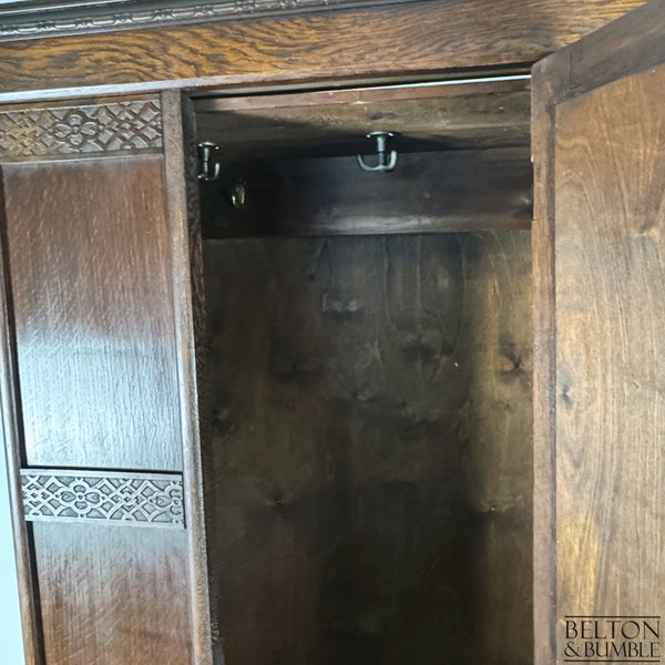 Oak Mirror Fronted Single Wardrobe Armoire-Wardrobe-Belton & Bumble