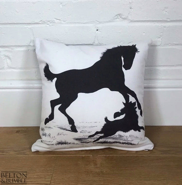 16“ Handmade Cushion Cover with Silhouette Print of Horse and Dog-Home Decor-Belton & Bumble