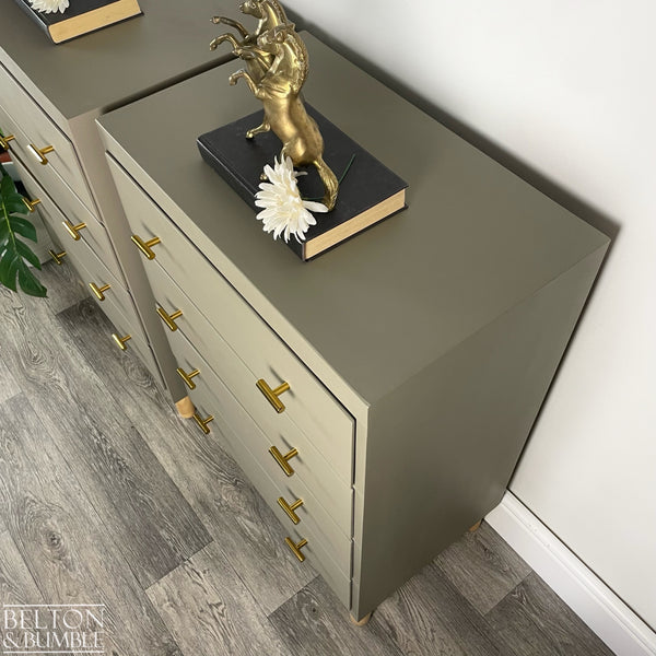 Pair of Four Drawer Chests of Drawers in Green Grey, Mid-Century-Belton & Bumble
