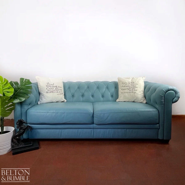 Two Seater Chesterfield Sofa in Soft Turquoise-Belton & Bumble
