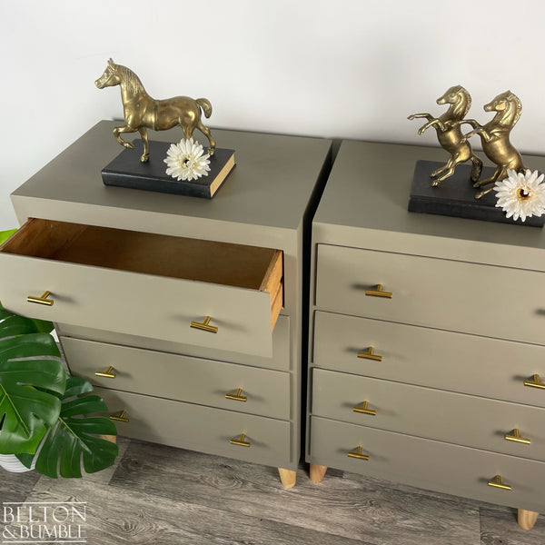 Pair of Four Drawer Chests of Drawers in Green Grey, Mid-Century-Belton & Bumble