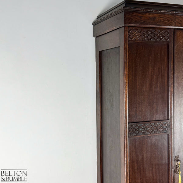 Oak Mirror Fronted Single Wardrobe Armoire-Wardrobe-Belton & Bumble