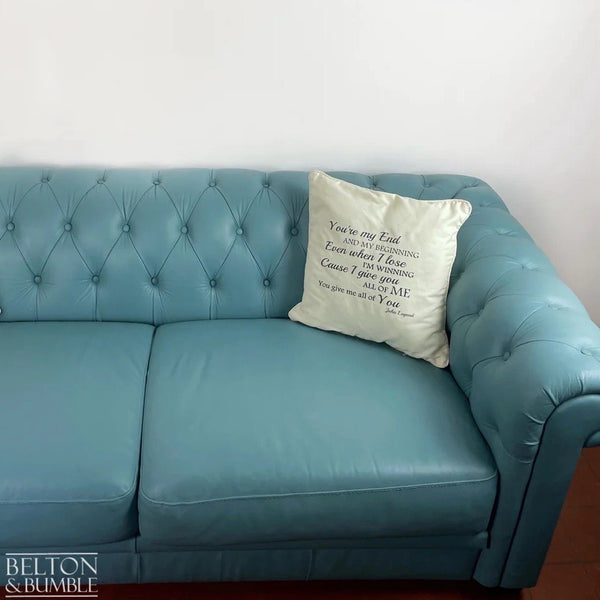 Two Seater Chesterfield Sofa in Soft Turquoise-Belton & Bumble