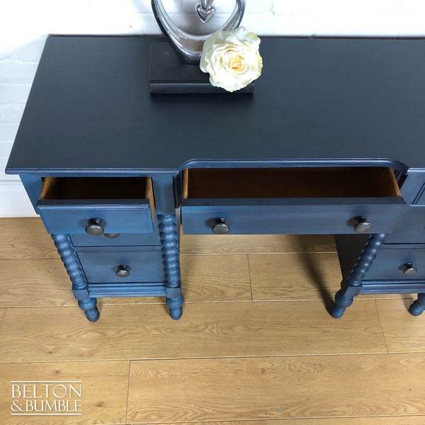 Blue Double Pedestal Carved Dressing Table-Belton & Bumble