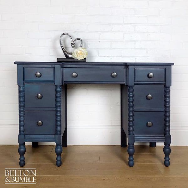 Blue Double Pedestal Carved Dressing Table-Belton & Bumble