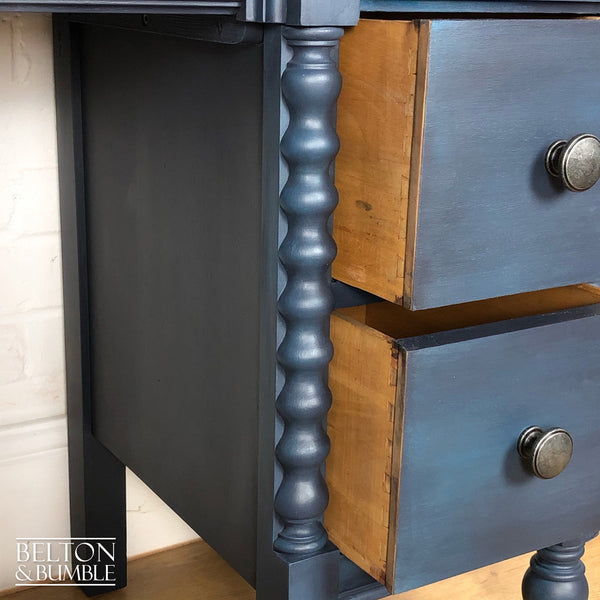 Blue Double Pedestal Carved Dressing Table-Belton & Bumble