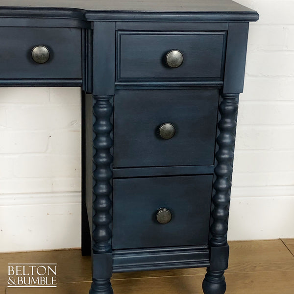 Blue Double Pedestal Carved Dressing Table-Belton & Bumble