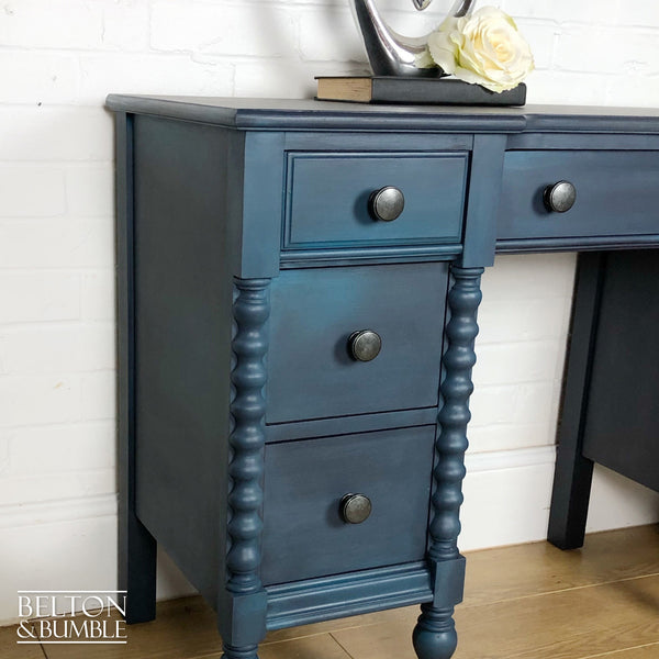 Blue Double Pedestal Carved Dressing Table-Belton & Bumble