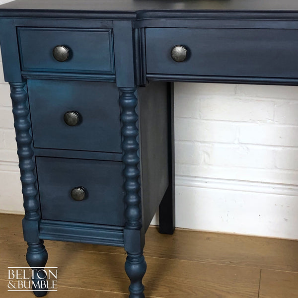 Blue Double Pedestal Carved Dressing Table-Belton & Bumble