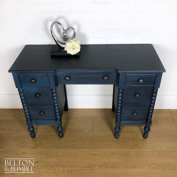 Blue Double Pedestal Carved Dressing Table-Belton & Bumble