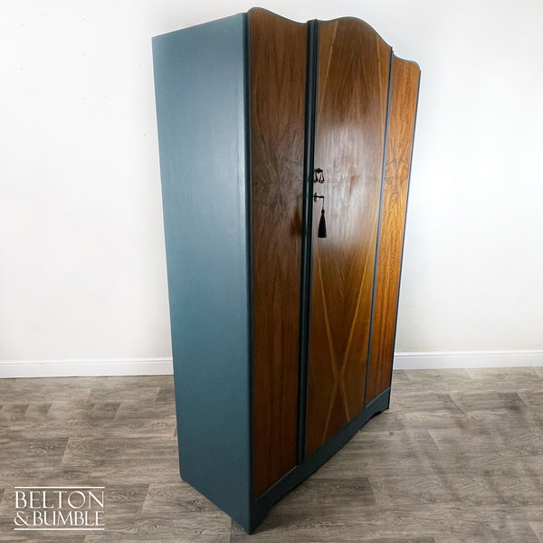 Large Vintage Wardrobe Tallboy in Blue and Walnut-Wardrobe-Belton & Bumble