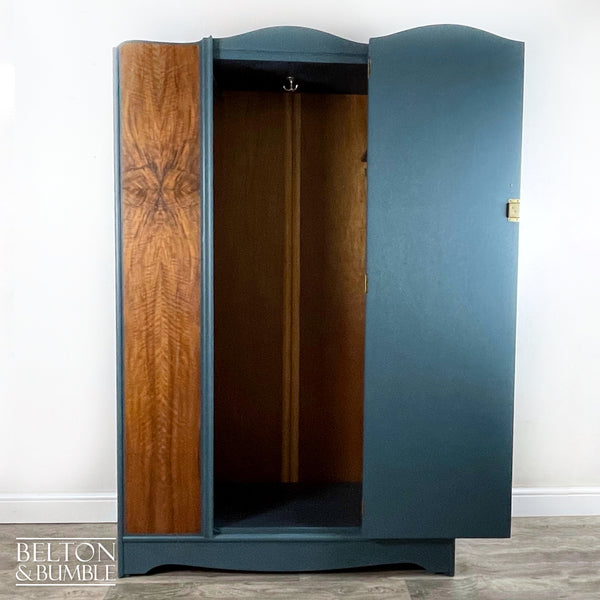 Large Vintage Wardrobe Tallboy in Blue and Walnut-Wardrobe-Belton & Bumble