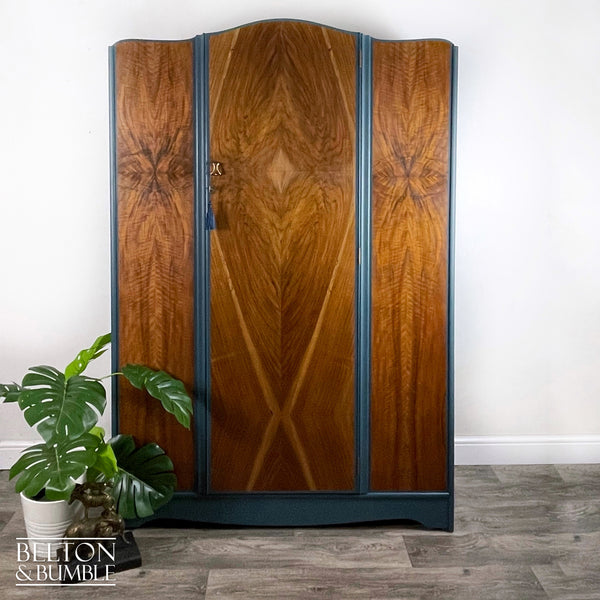Large Vintage Wardrobe Tallboy in Blue and Walnut-Wardrobe-Belton & Bumble