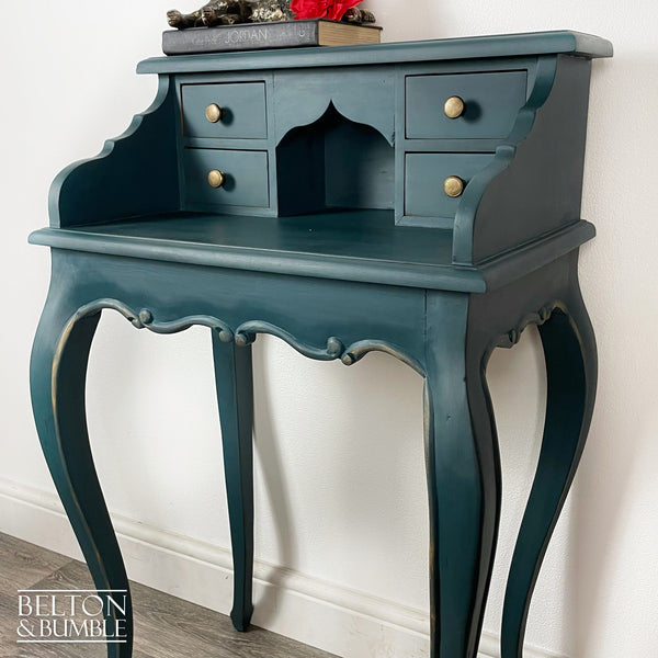 Petite Console Bureau Hallway Table in Dark Teal Blue and Bronze-Belton & Bumble