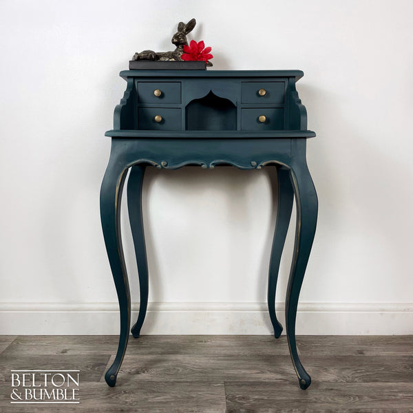 Petite Console Bureau Hallway Table in Dark Teal Blue and Bronze-Belton & Bumble