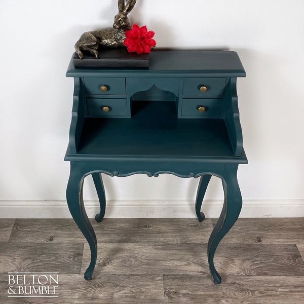 Petite Console Bureau Hallway Table in Dark Teal Blue and Bronze-Belton & Bumble