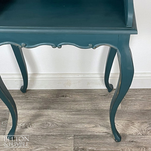 Petite Console Bureau Hallway Table in Dark Teal Blue and Bronze-Belton & Bumble