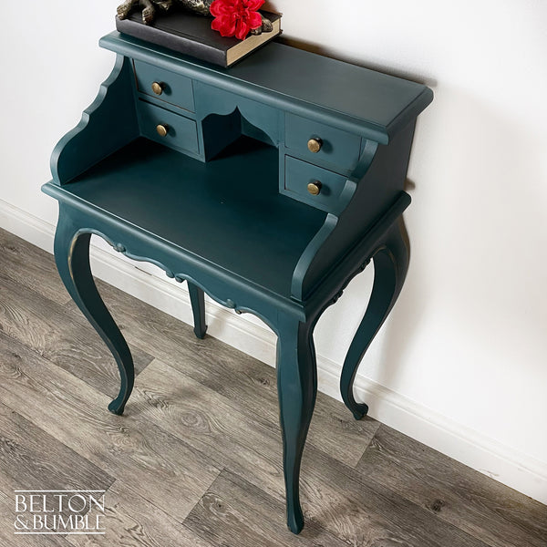 Petite Console Bureau Hallway Table in Dark Teal Blue and Bronze-Belton & Bumble