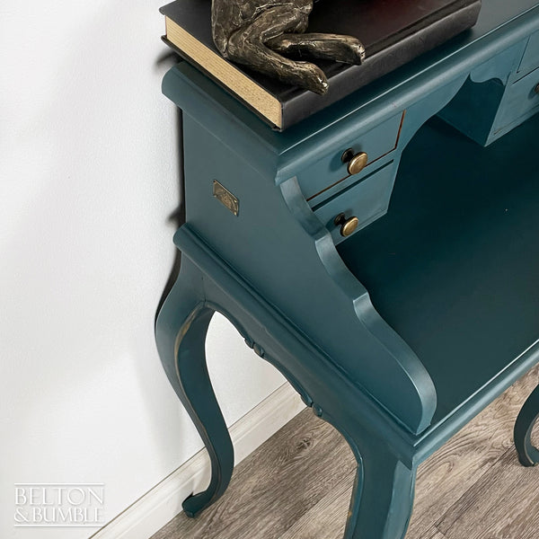 Petite Console Bureau Hallway Table in Dark Teal Blue and Bronze-Belton & Bumble