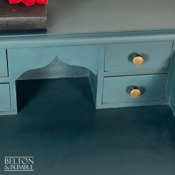 Petite Console Bureau Hallway Table in Dark Teal Blue and Bronze-Belton & Bumble