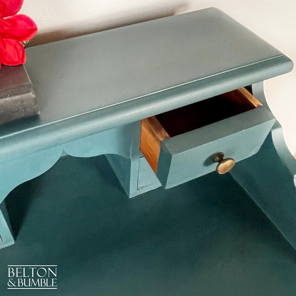 Petite Console Bureau Hallway Table in Dark Teal Blue and Bronze-Belton & Bumble