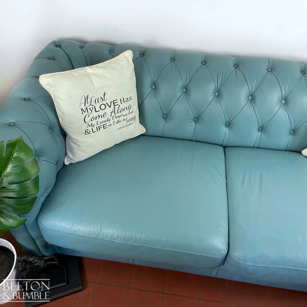 Two Seater Chesterfield Sofa in Soft Turquoise-Belton & Bumble
