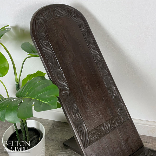Carved African Palaver Chair – Close-up of wood finish and carvings