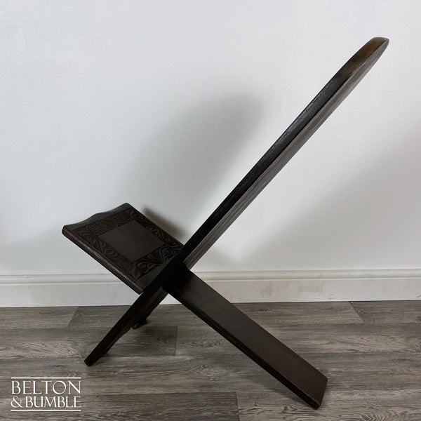 Carved African Palaver Chair – Side profile highlighting depth, leg shape and silhouette