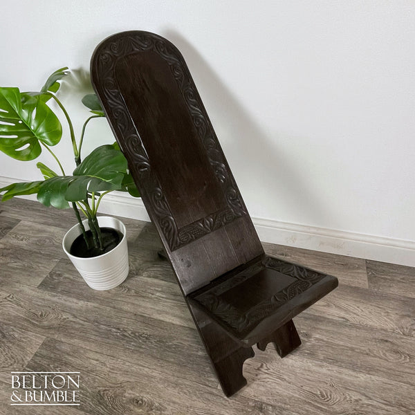 Carved African Palaver Chair – Top surface detail showing smooth, satin finish and edge profile