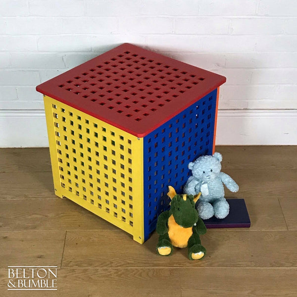 Children’s Multi Coloured Toy Storage Box – Top surface detail showing paint colours