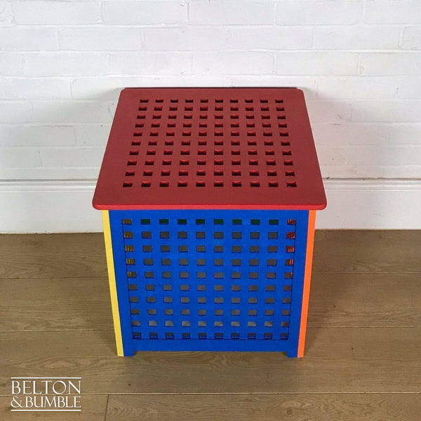Children’s Multi Coloured Toy Storage Box – Restored storage showing paint colours on lid