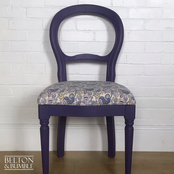 Purple Balloon Backed Chair Reupholstered Purple Paisley Print Fabric-Belton & Bumble