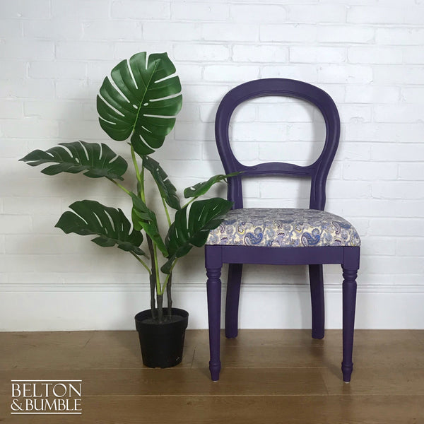 Purple Balloon Backed Chair Reupholstered Purple Paisley Print Fabric-Belton & Bumble