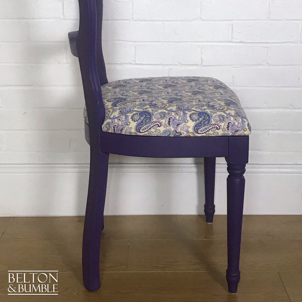 Purple Balloon Backed Chair Reupholstered Purple Paisley Print Fabric-Belton & Bumble