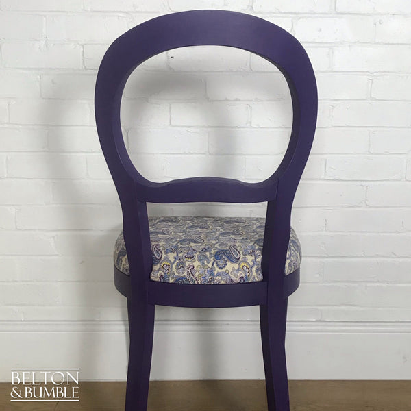 Purple Balloon Backed Chair Reupholstered Purple Paisley Print Fabric-Belton & Bumble