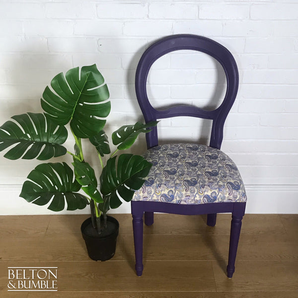 Purple Balloon Backed Chair Reupholstered Purple Paisley Print Fabric-Belton & Bumble