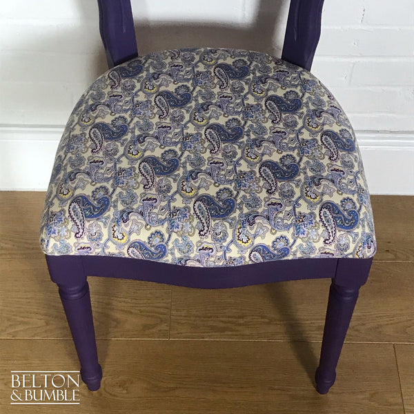 Purple Balloon Backed Chair Reupholstered Purple Paisley Print Fabric-Belton & Bumble