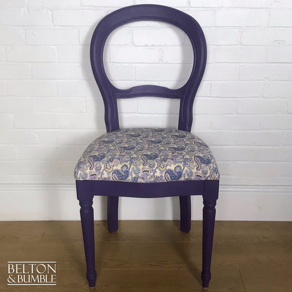 Purple Balloon Backed Chair Reupholstered Purple Paisley Print Fabric-Belton & Bumble