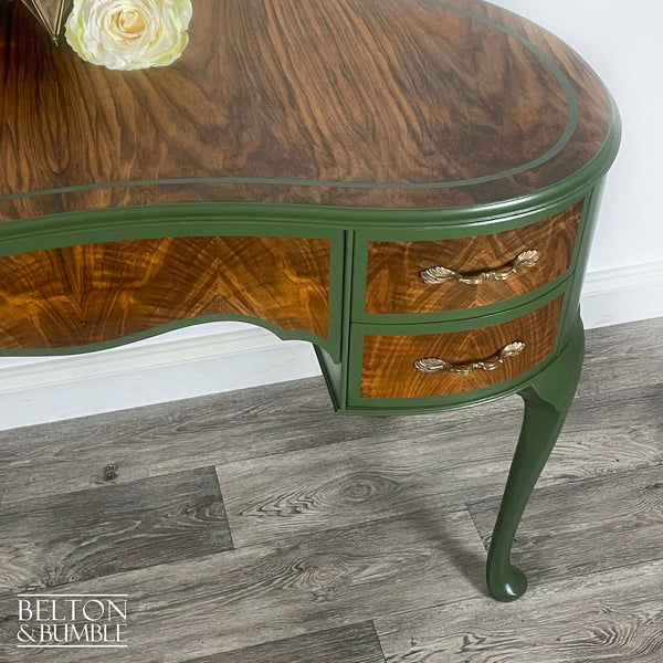 Kidney Shaped Desk In Walnut With Farrow & Ball Painted Detail-Belton & Bumble