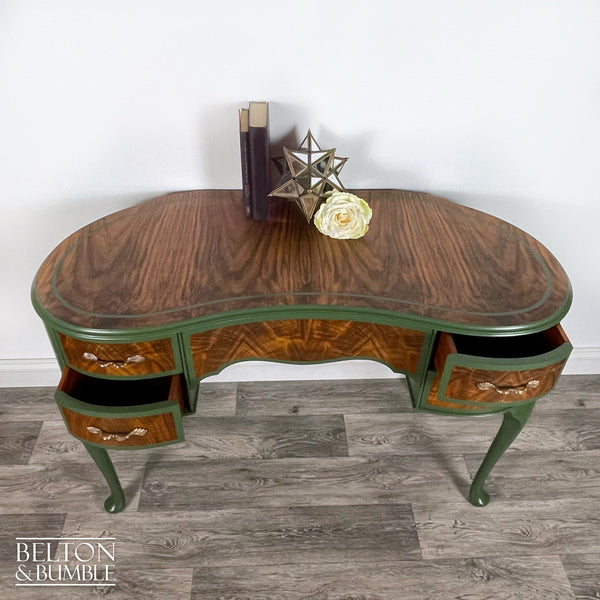 Kidney Shaped Desk In Walnut With Farrow & Ball Painted Detail-Belton & Bumble
