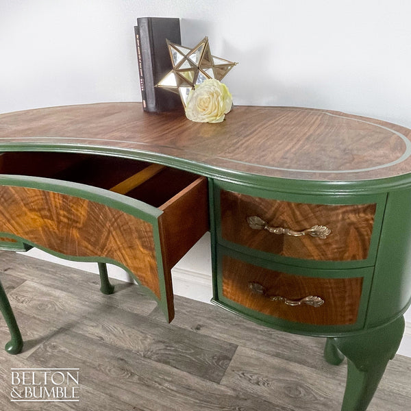 Kidney Shaped Desk In Walnut With Farrow & Ball Painted Detail-Belton & Bumble