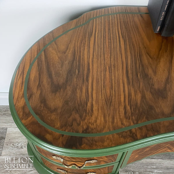 Kidney Shaped Desk In Walnut With Farrow & Ball Painted Detail-Belton & Bumble