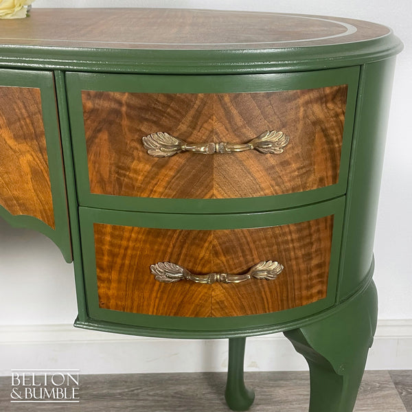 Kidney Shaped Desk In Walnut With Farrow & Ball Painted Detail-Belton & Bumble